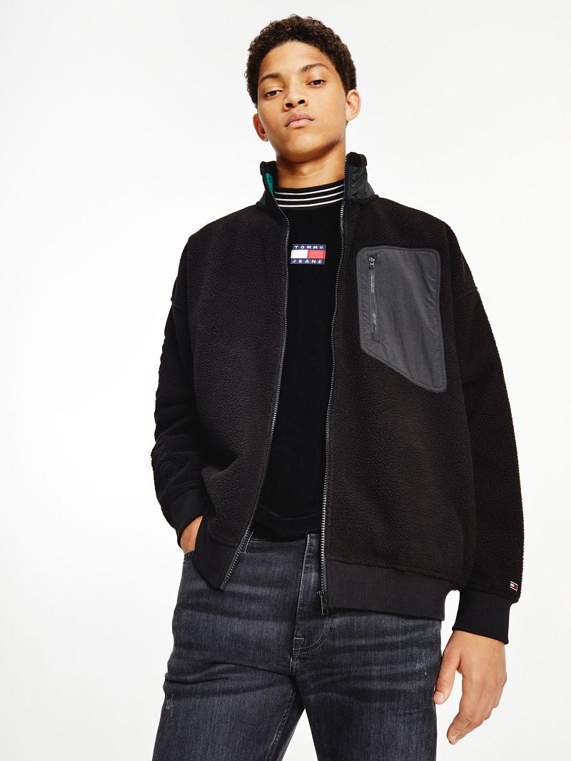 Férfi Tommy Hilfiger Polar fleece zip Kabát Fekete | HU 1195FDN